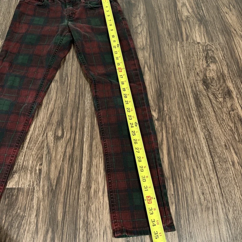Ralph Lauren Red and Green Plaid Bowery Skinny Girls Jeans Size 14